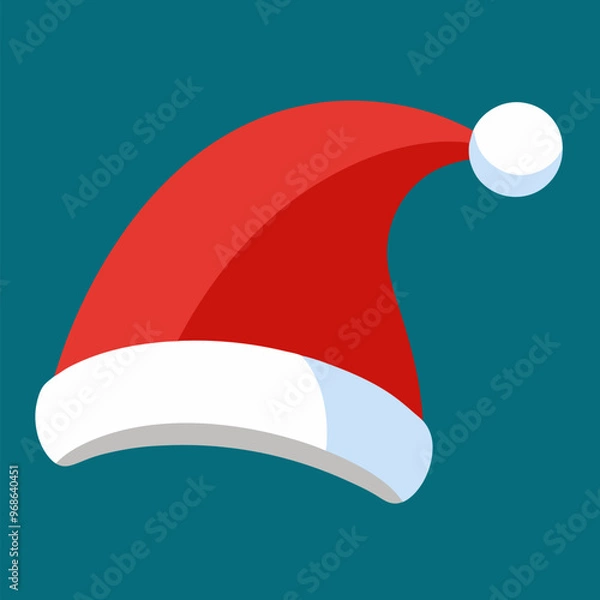 Fototapeta There is a red and white Santa hat displayed prominently on a blue background