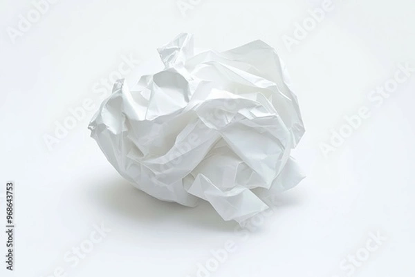Fototapeta Crumpled Paper Ball: A detailed shot of a crumpled ball of white paper, with creases and folds emphasized against the smoothness of the white background