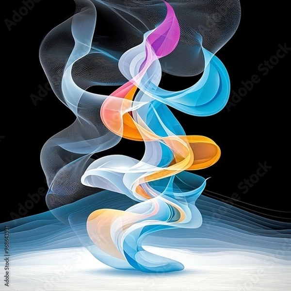 Fototapeta A vibrant and colorful swirl of smoke, creating an abstract and dynamic visual effect against a dark background.