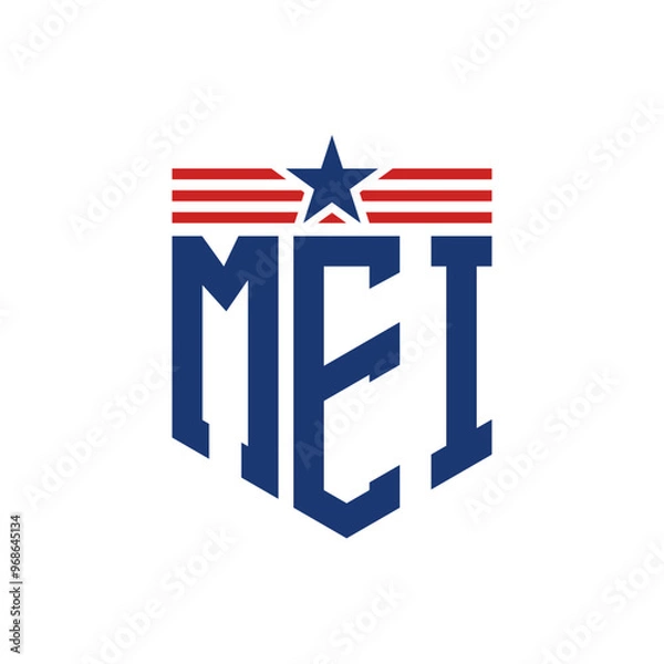 Fototapeta Patriotic MEI Logo with Star and American Flag Straps. Letter MEI Logo with USA Flag