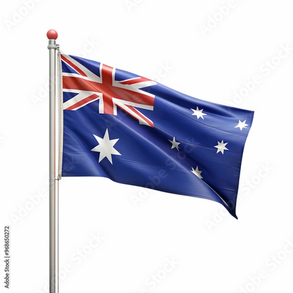 Fototapeta Australian flag with pole on white background