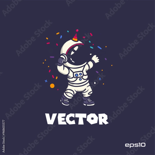 Fototapeta Birthday astronaut logo, vector, mascot, character, cartoon, illustration, eps10