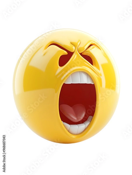 Obraz Angry face expression emoticon, cartoon emoji 3d rendering