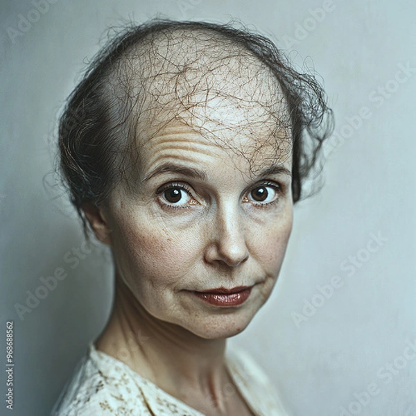 Fototapeta Photo of a Woman with Alopecia, Bald Woman