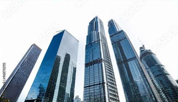 Fototapeta City in Focus: Detailed 3D Render of Office Buildings and Skyscrapers