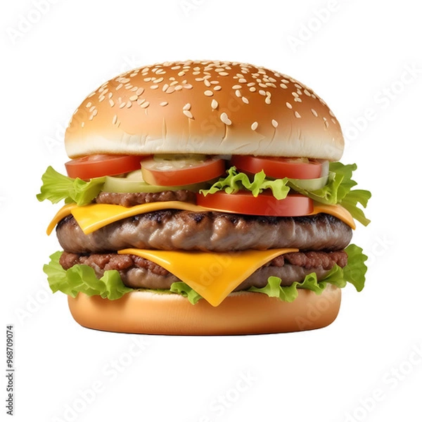 Fototapeta A hamburger with a hamburger on it and a picture of a hamburger