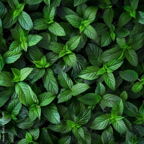 Obraz Many fresh peppermint leaves texture background, fragrant spices pattern, Mentha piperita mockup