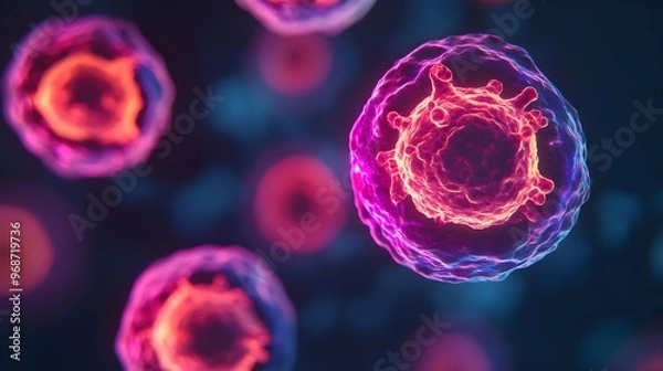 Fototapeta Microscopic Cell Structure with Glowing Detail