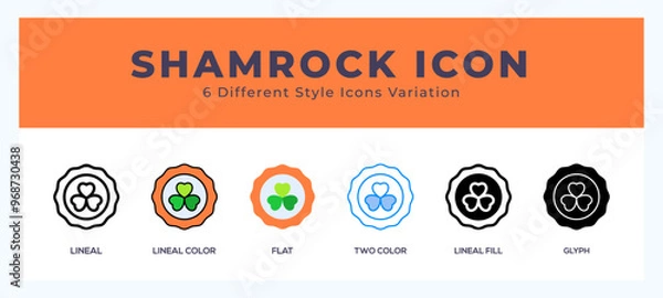 Fototapeta Shamrock icon set with different styles. Icons designed in filled. outline. flat. glyph and line colored.