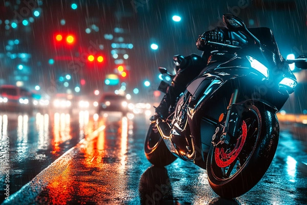 Fototapeta High speed powerful motorcycle riding blurred motion background images
