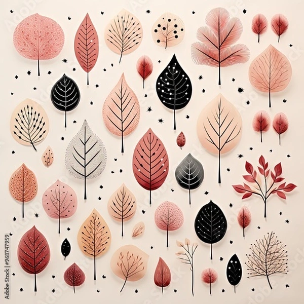 Fototapeta Stylish and Fresh Seamless Design with Cranberries and Leaves in Modern Style