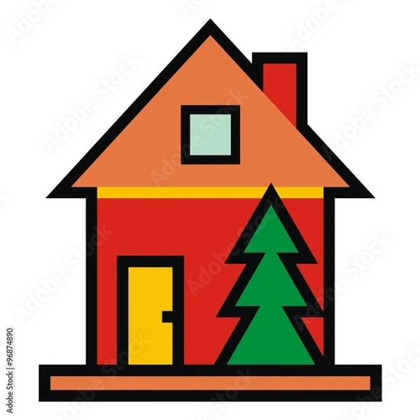 Fototapeta house and tree, color icon
