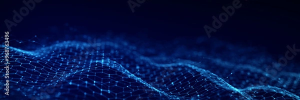 Fototapeta Technology hexagon dynamic wave. Futuristic honeycomb concept. Digital technology webflow. Big data visualization. 3D rendering.
