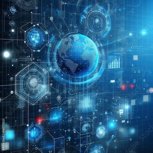 Obraz Ai generator Geometric background technology blue with modern futuristic style glowing sphere hologram