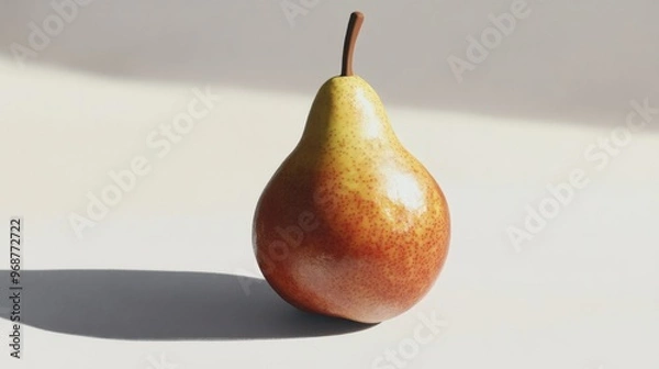 Fototapeta A Single Ripe Red Pear on a White Surface