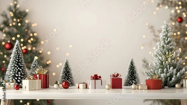 Obraz Merry Christmas and Happy New Year with realistic Christmas trees