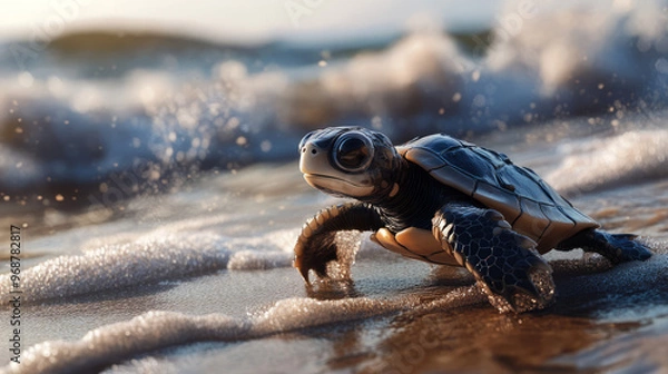 Obraz A turtle with cybernetic implants, Generative AI