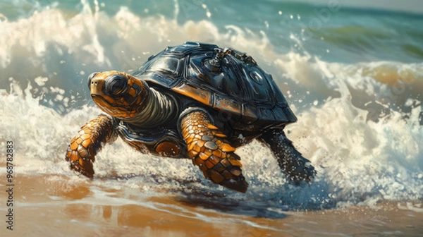 Obraz A turtle with cybernetic implants, Generative AI