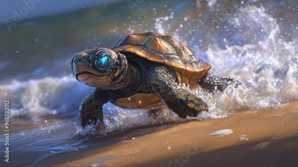 Obraz A turtle with cybernetic implants, Generative AI