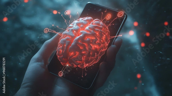 Obraz Digital intelligence in a smartphone, Generative AI