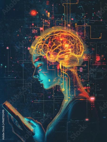 Obraz Generative Ai,Digital brain scan