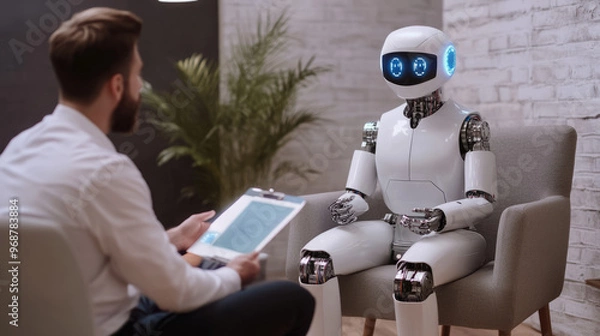 Obraz A robot at an interview, Generative AI