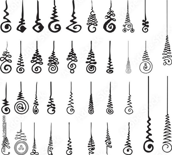 Fototapeta Thailand talisman set. Thai ancient traditional tattoo,Sak yant thai. Unalome symbol, Hindu or Buddhist sign representing path to enlightenment. Yantras Tattoo icon. Simple. Isolated vector.