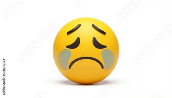 Fototapeta 3D Crying Face Emoji: Sad Emoticon Isolated on White Background