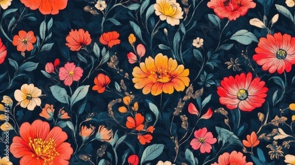 Fototapeta Digital dupatta design featuring floral patterns and ethnic motifs including seamless and Mughal designs for textile printing