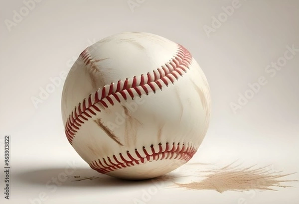 Fototapeta A baseball with red stitching and white stripes and with backgrounds