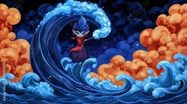 Fototapeta Fantasy Character Controlling a Wave