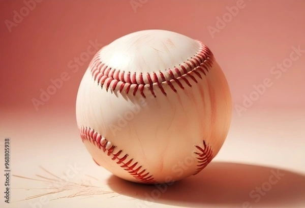 Fototapeta A baseball with red stitching and white stripes and with backgrounds