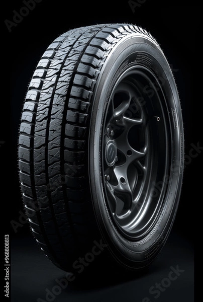 Fototapeta Car tire on a black background