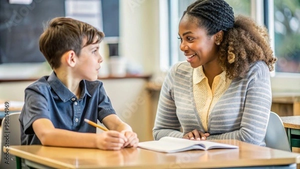 Obraz Personalized learning interaction between teacher and student in classroom setting