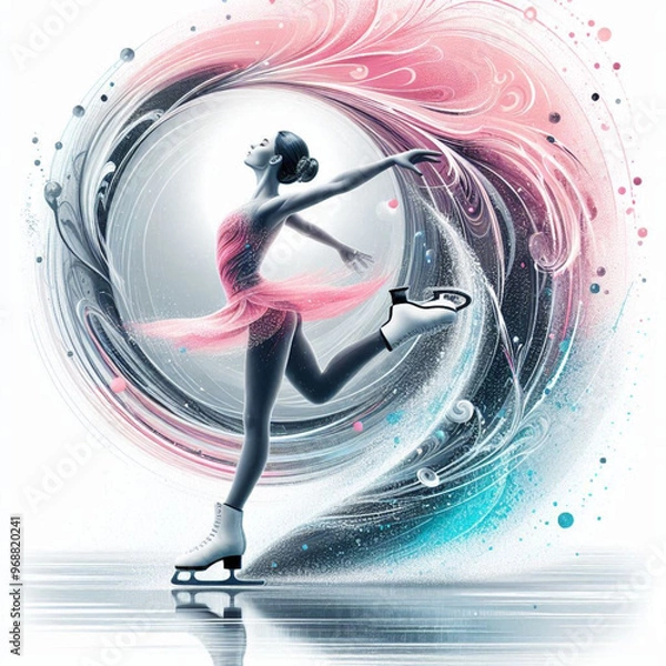 Fototapeta Dynamic figure skaters with swirling abstract colors and artistic effects