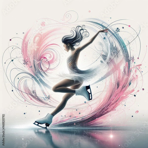 Obraz Dynamic figure skaters with swirling abstract colors and artistic effects