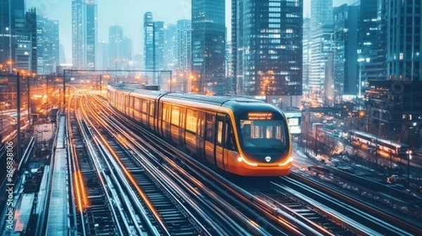 Fototapeta AI-driven urban mobility systems optimizing public transportation schedules in real-time