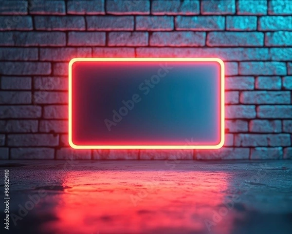 Fototapeta A glowing digital wallet card floating in a futuristic, high-tech landscape, branded with a minimalist logo, 3D rendering, Sci-fi, Neon blue