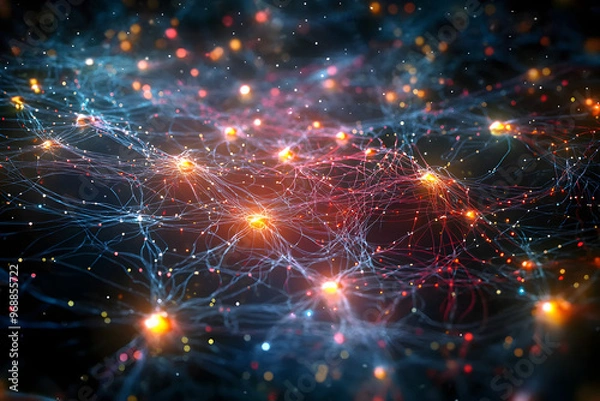Fototapeta Star-shaped diagram depicting a network of neurons and pathways, 