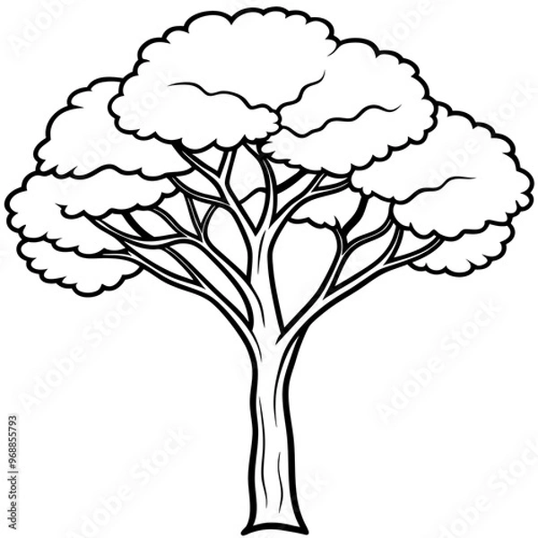 Fototapeta african mahogany tree outline coloring book page line art drawing
