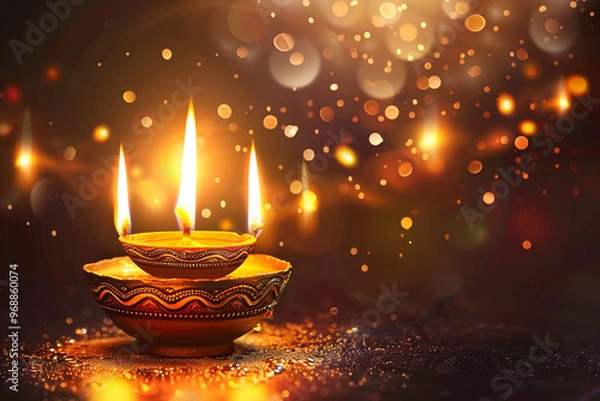 Obraz Beautiful greeting card with bright holiday composition for happy and celebrate Diwali
