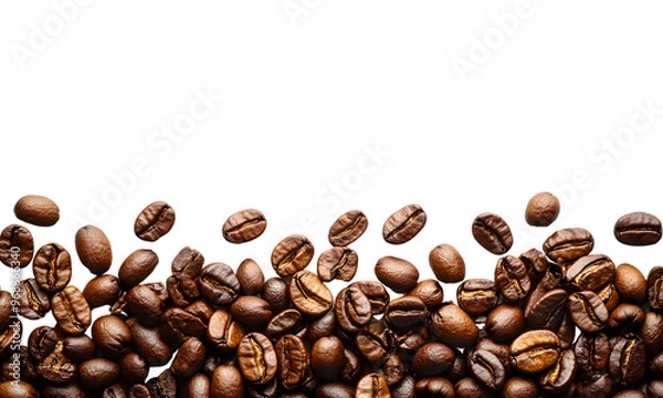 Fototapeta Top view of coffee beans isolated on transparent background