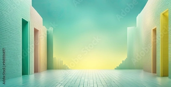 Fototapeta Colorful Architectural Abstract, Minimalist Geometric Design, Futuristic Urban Landscape on grainy gradient colorful with copy space for any design
