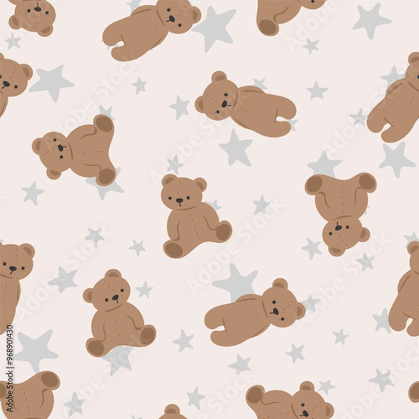 Obraz Teddy bear girl or boy seamless pattern. wallpaper baby background. Hand drawn vector illustration