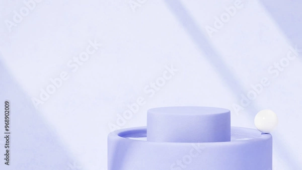 Fototapeta Background featuring an empty product display mockup with a purple backdrop and abstract geometric platforms designed for showcasing merchandise in landscape orientation.