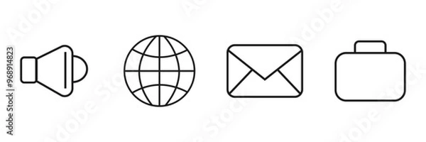 Obraz A collection of various icons that includes a speaker, a globe, an envelope, and a briefcase for diverse representation and use