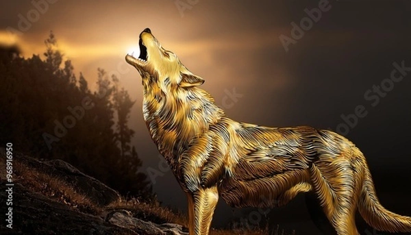 Obraz Sleek gold wolf howling