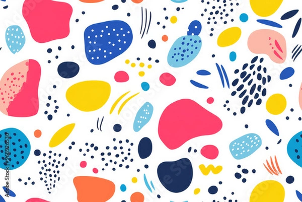 Obraz Seamless tilable retro abstract pattern with playful dots and colorful shapes