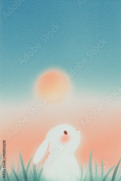 Fototapeta うさぎと満月のイラスト, かわいい, 十五夜, お月見