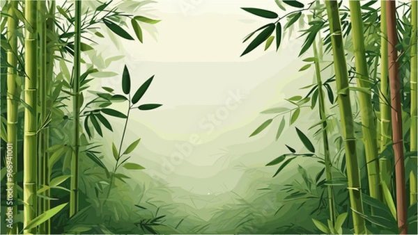 Obraz Elegant Bamboo Vector Leaf Background in Modern Asian Style
